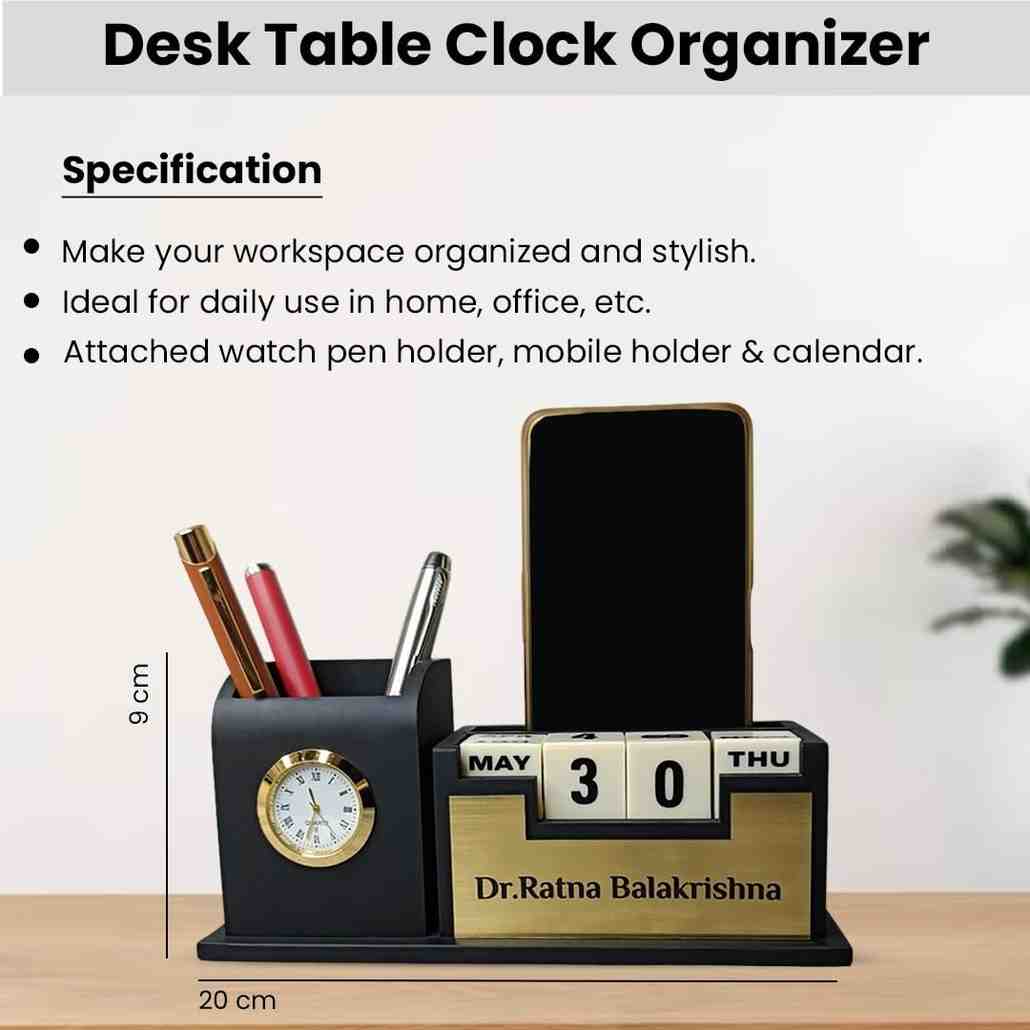 Desk Table Clock Organizer with Calendar