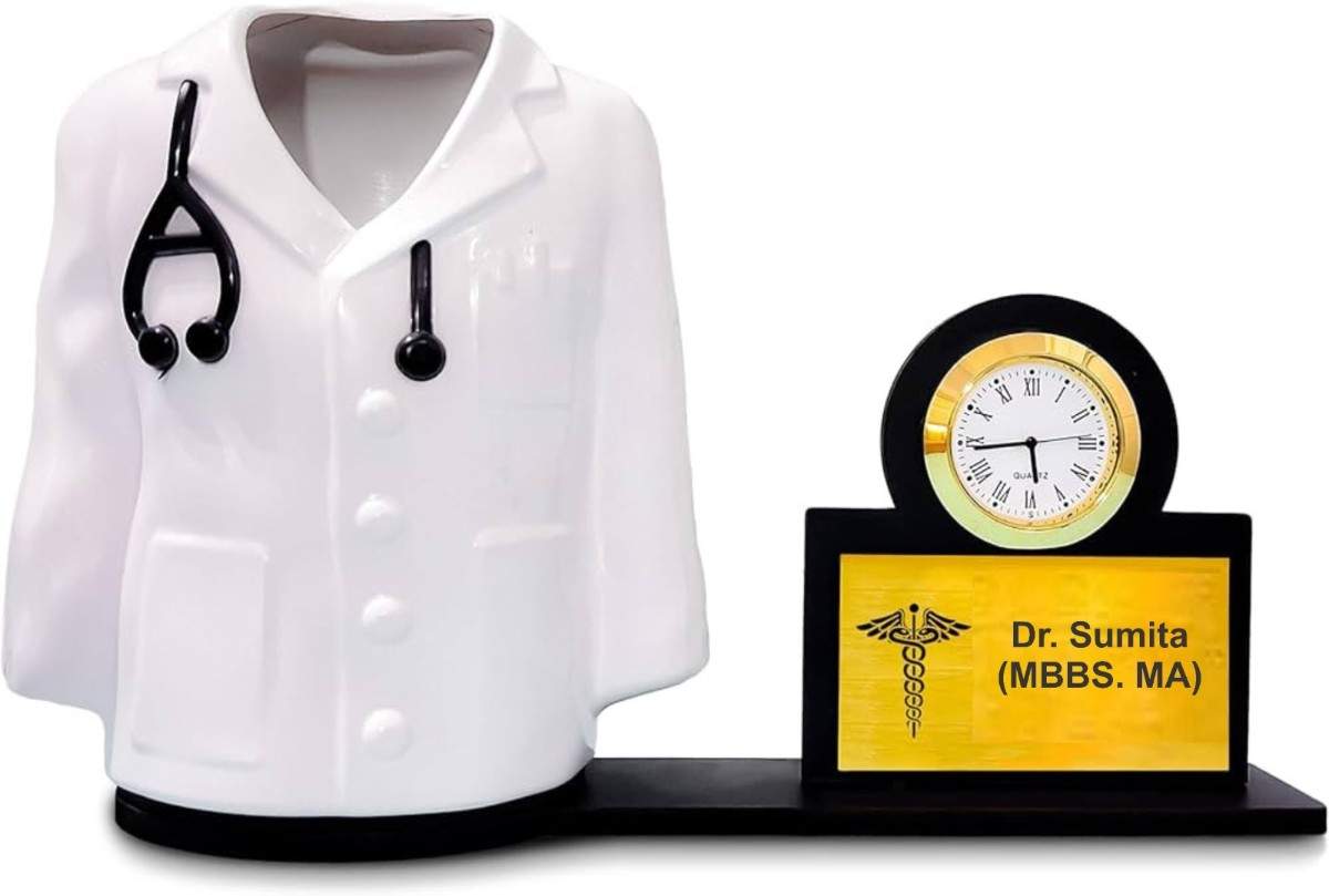 Doctor Coat Pen Stand With Clock