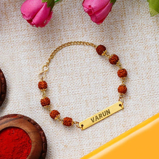 Brass Rudraksha Rakhi with Name