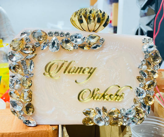 Personalised White Marble Name Clutch