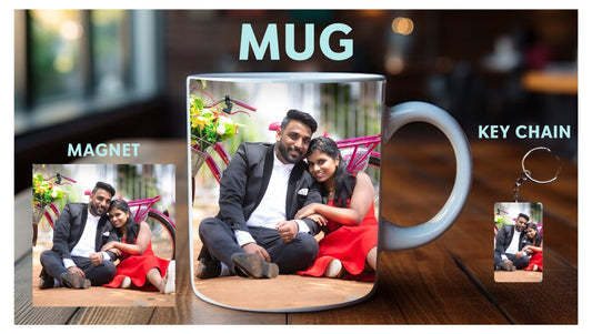 Photo Mug + Magnet + Keychain Combo Set