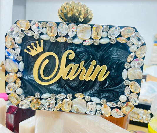 Personalised Black Marble Name Clutch
