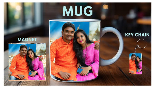 Photo Mug + Magnet + Keychain Combo Set
